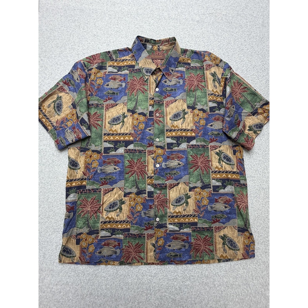 Tori Richard Shirt Mens XL Multicolor Turtle Fish Short Sleeve Button Hawaiian
